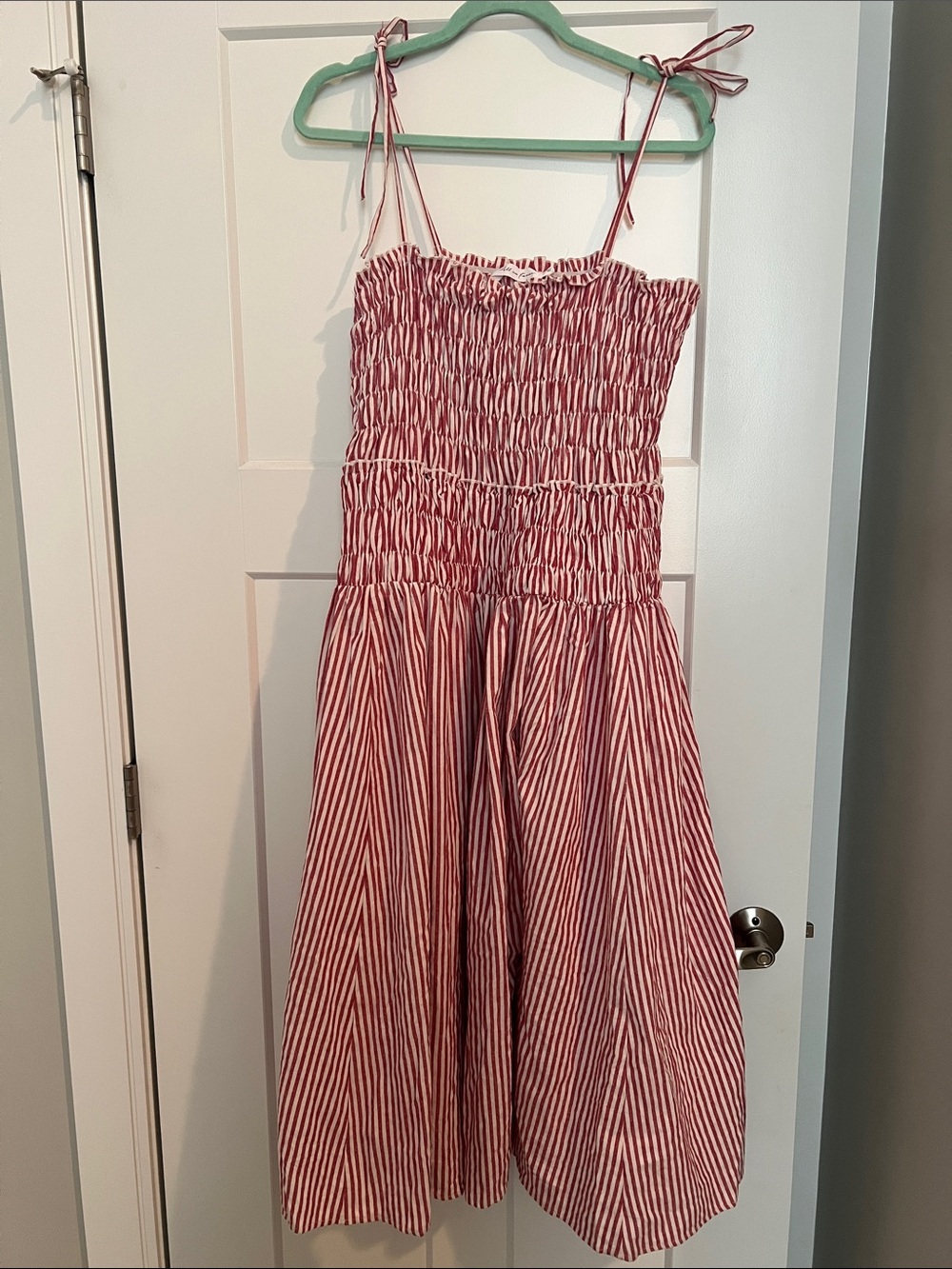 NWOT All in Favor Red and White Striped Tie-Shoulder Smocked Sundress